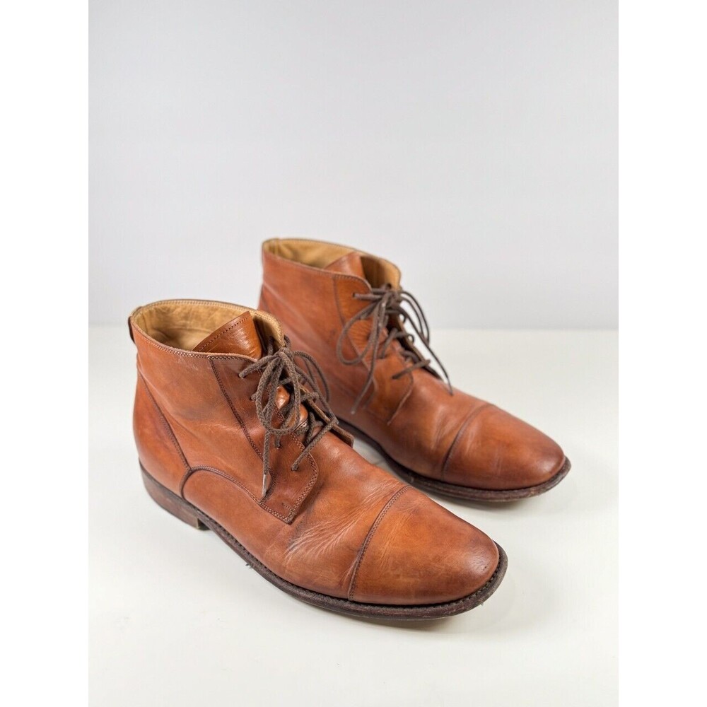 Leonardo Mens Boots Brown Leather Combat Ankle Bootie Italian Outdoor 44 US 11.5